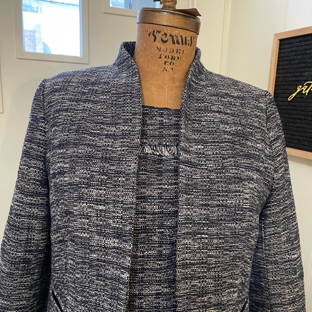 J. Crew Navy and White Tweed Dress and Jacket Set NWOT